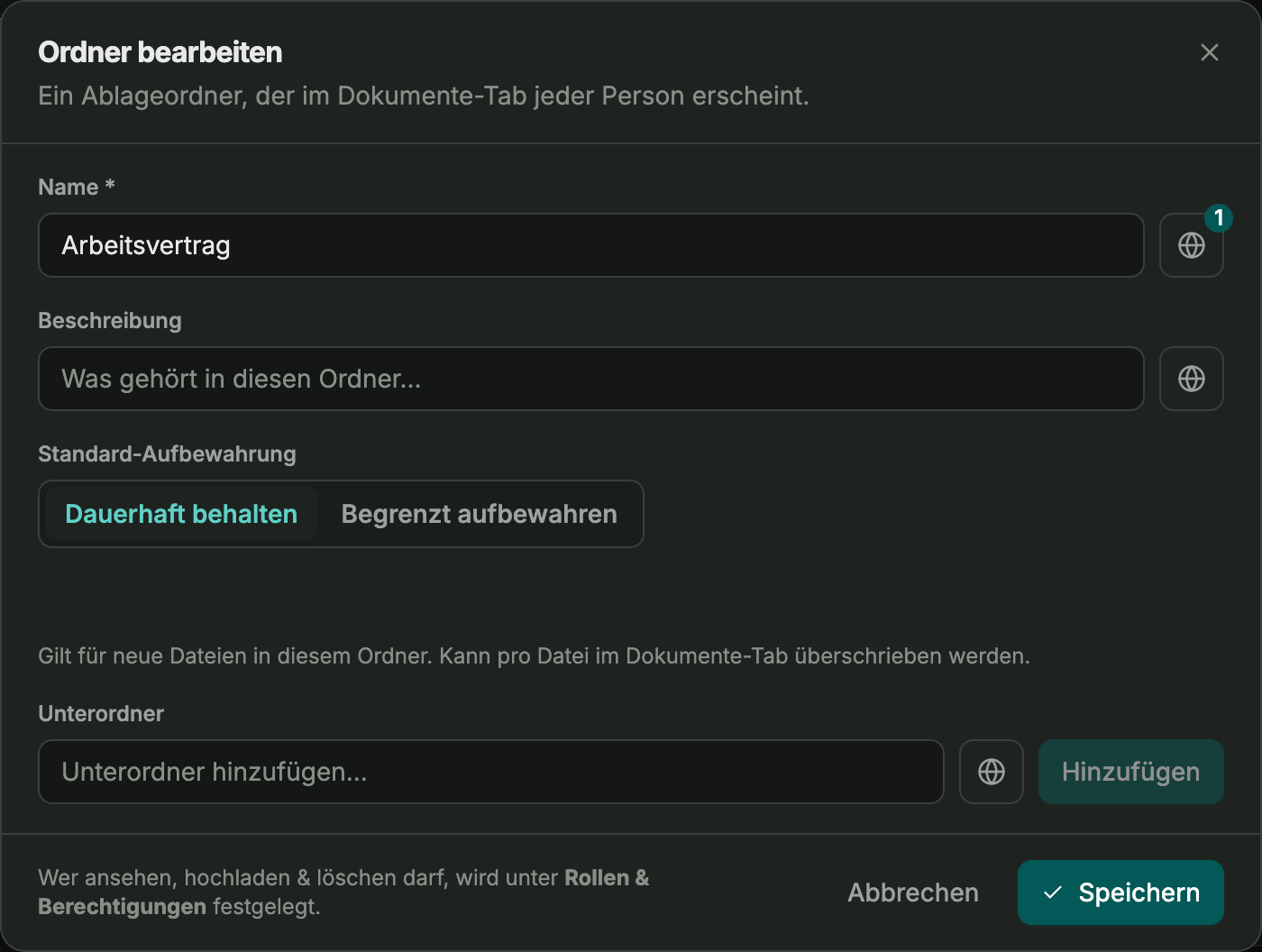 Ordnereinstellungen mit Aufbewahrungsregeln